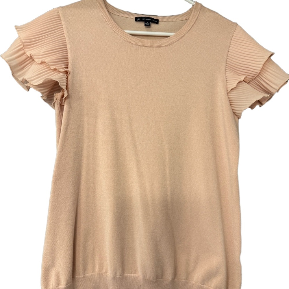 Adrianna Papell Women’s Light Pink Flutter Sleeve Blouse Career Casual M‎
